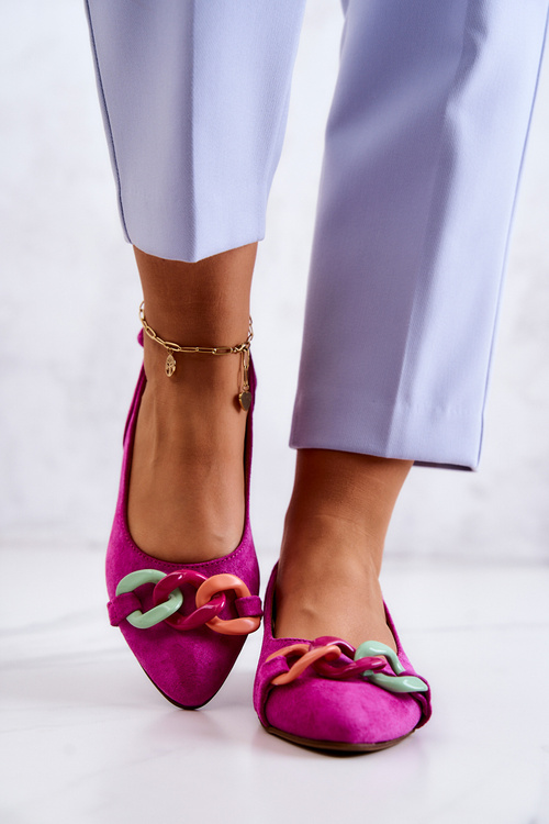 Baleriny Zamsz Łańcuch Fuksja Lewski Shoes 3125