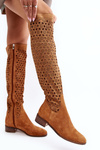 Suede Boots with Cutout Pattern Camel Pointe