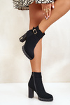 Leather Ankle Boots With Buckle On Heel Black Eftane