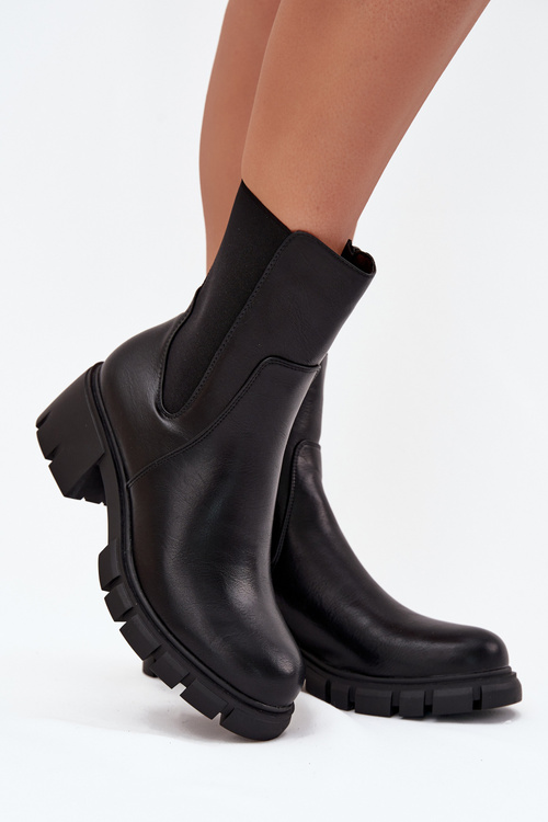 Women's Block Heeled Eco Leather Boots Black Kyra