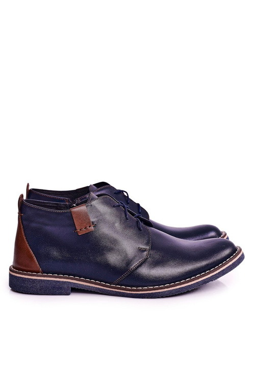 Navy Blue Men's Leather Warm Half Boots Ferens