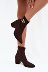 Women's Heeled Boots with Golden Detail Chocolate Zazoo 3128
