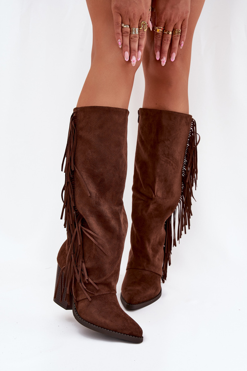 Women's Cowboy Boots With Fringes On A Heel Brown Tivara