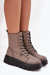 Women's Workery Boots on Platform with Lining Vinceza 58588 Dark Beige