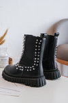 Girls' Heeled Ankle Boots Decorated with Rhinestones Black Adelie