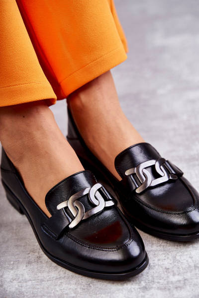 Fashionable Leather Loafers Black Trine