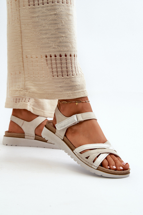 Sandały Wygodne Lekkie Damskie Na Rzep Beżowo-Srebrne Inblu CN000041