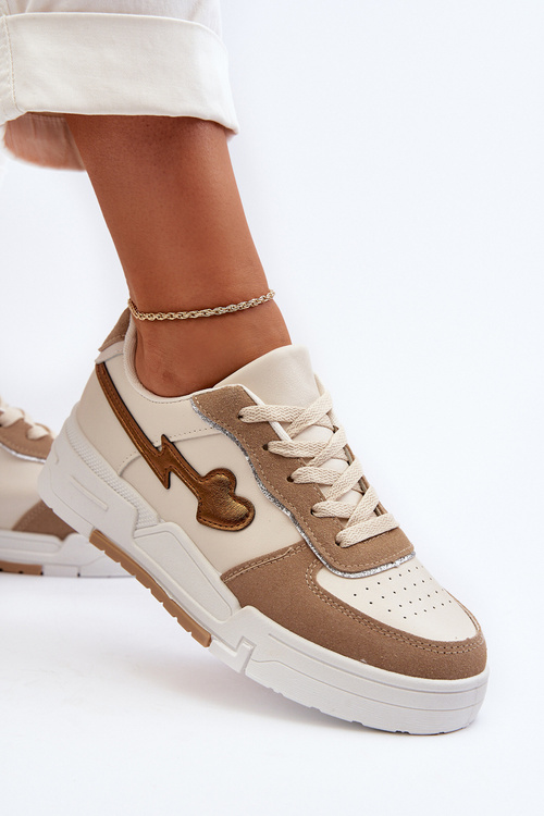 Sneakersy Na Platformie Damskie Beżowe Zeparine PC220