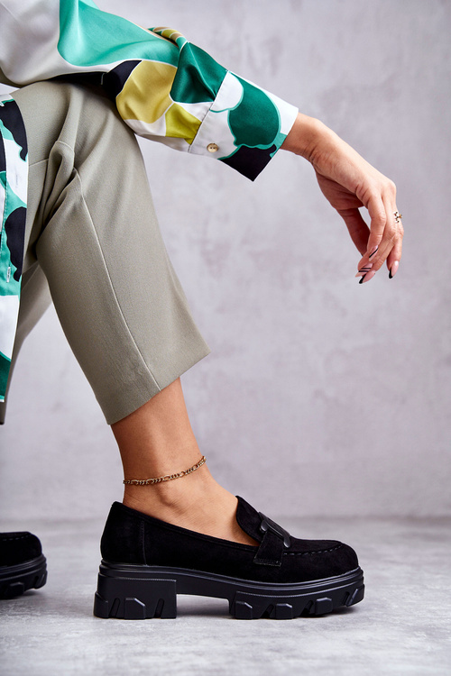 Półbuty Damskie Zamsz Platforma Czarne Janne