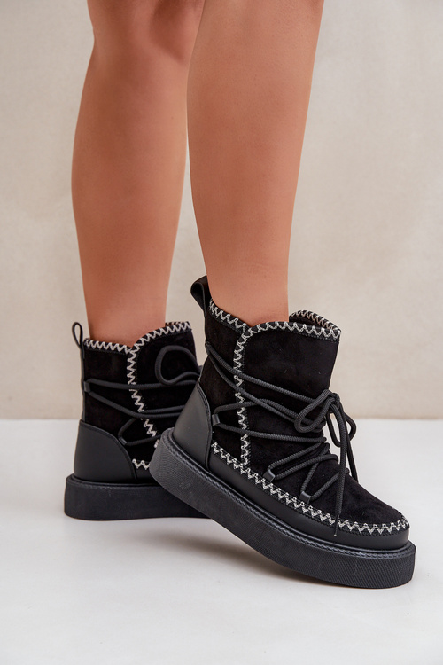 Women's Snow Boots With Embroidery On Platform Black Naleris