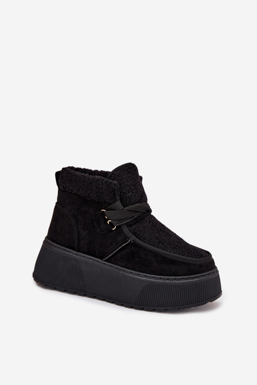 Damskie Śniegowce Platforma Futerko Czarne Florivelle