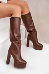 Knee High Boots On A Heel And Platform Made Of Eco Leather Brown Felilorn