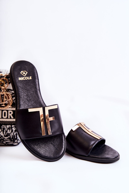 Women's Classic Leather Slippers Black Adele