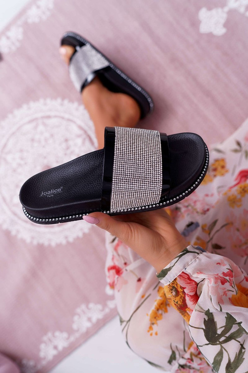 Women's Profiled Flip Flops With Zircons Black Rentre