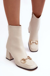 Leather Heeled Boots with Ornament Beige Pamelinta 