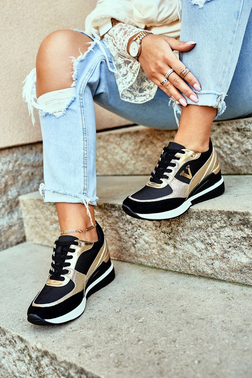 Women's Wedge Sneakers Black Gold Isla