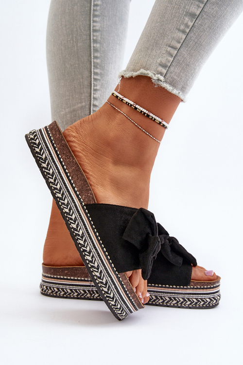 Women's Platform Sandals with Bow Black Evatria