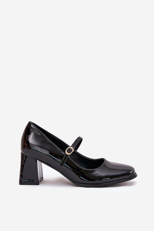 Lacquered Heels On A Block With Strap And Buckle Black Tammirea