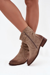 Women's ankle boots with low heel with gathering lined khaki Gracia