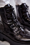 Women's Laquered Warm Boots With Ribbed Black Helia