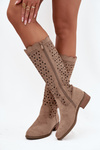 Women's Low Heel Boots with Openwork Pattern Beige Marcelline