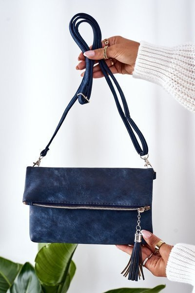 Clutch Bag With Detachable Strap And Fringes Blue