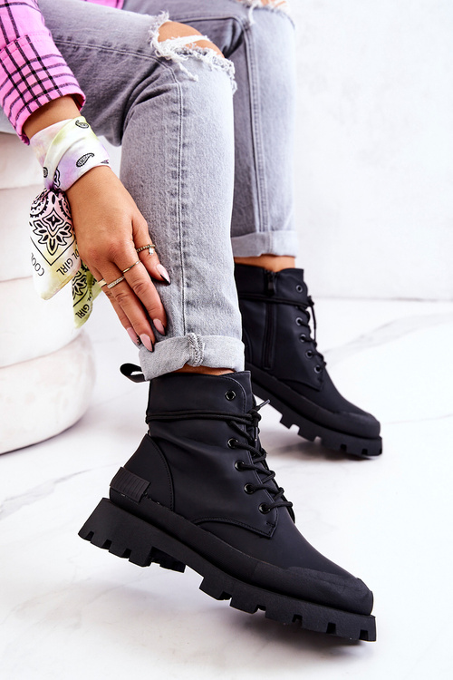 Leather Tiered Boots Black Racquell