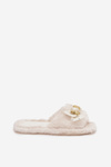 Furry Women's Slippers With Bow And Gold Decoration Light Beige Nolara