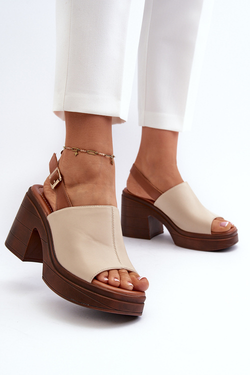 Elegant Women's Sandals in Beige Eco Leather on Block Heel Vattima