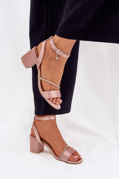 Ladies Heeled Sandals With Zirconia Vinceza 20268 Beige