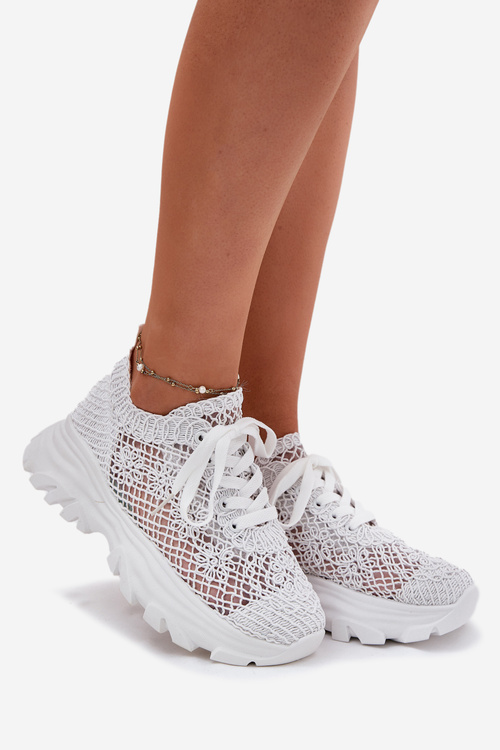 Women's Sneakers With Crochet Upper White Jelhiris
