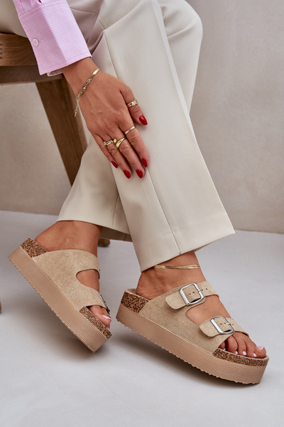 Women Sandals On Massive Platform With Buckles Beige Aramia
