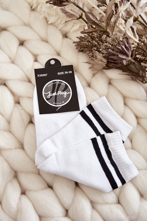 Women's Cotton Sports Socks With Stripes White