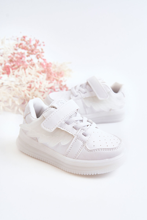 Buty Sportowe Dziecięce Skórzane Rzep Białe Angel
