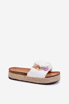 Women's sandals with flowers platform with weaving white Zenvanis