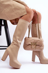 Women's Over The Knee Boots On Heel And Platform Beige Baldrema