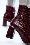 Women's Laquered Ankle Boots Crocodile Pattern Burgundy Alva
