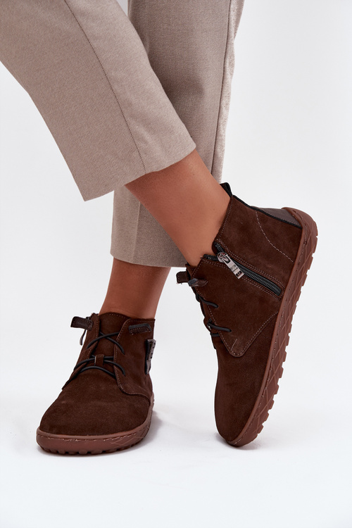 Suede Women's Barefoot Loafers with Decorative Detail Zazoo 30072 Chocolate