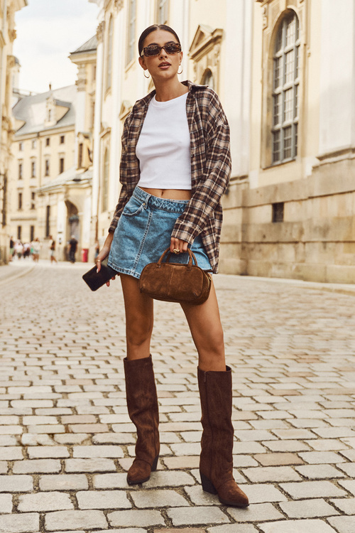 Women's Cowboy Boots With Zipper Brown Isalina