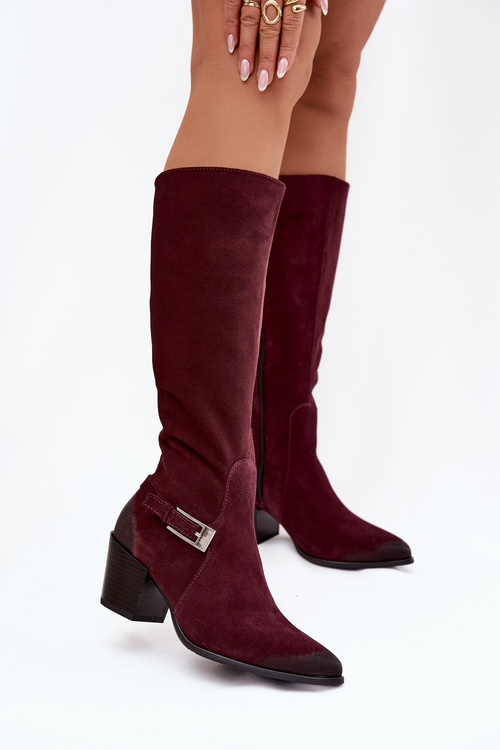 Leather Suede Boots with Heels with Buckle Warm Zazoo 70156 Bordeaux