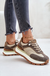 Damskie Sneakersy Na Platformie Skóra Naturalna Beżowe Vinceza 41465
