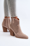 Beige Lace-Up Women's Ankle Boots in Eco Suede on Block Heel Stardara