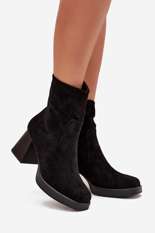 Women's Heeled Boots Made Of Eco Suede With Zipper Black Serinna
