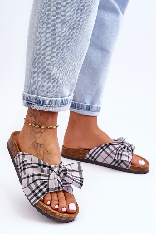 Women's Slides With Bow On The Platform Gray Vero