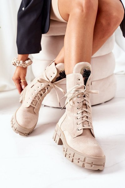 Suede Insulated Boots With Decorative Stones Beige Hadley