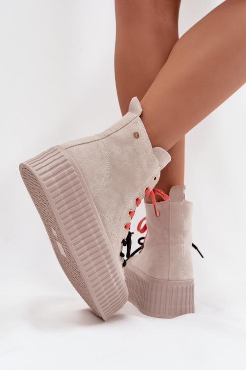 Suede Insulated Women's Sneakers On Chunky Platform GOE SS2N4047 Beige