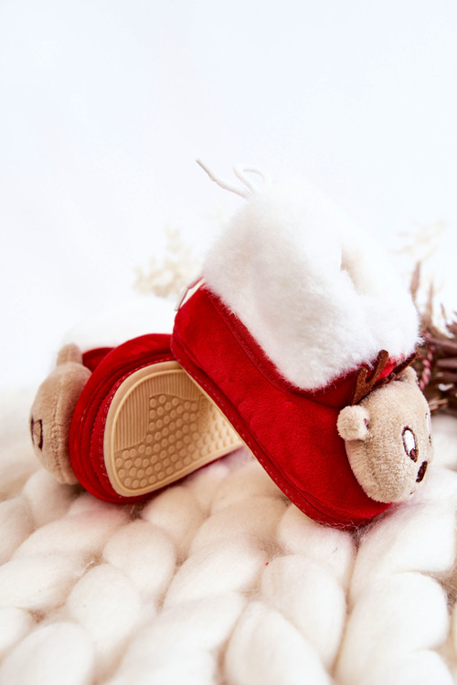 Papcie Dziecięce Ocieplane Renifer Czerwone