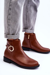 Leather Flat Heel Boots Brown Meronei 