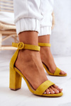 Sandały Zamszowe Obcas Słupek Żółte Hattie