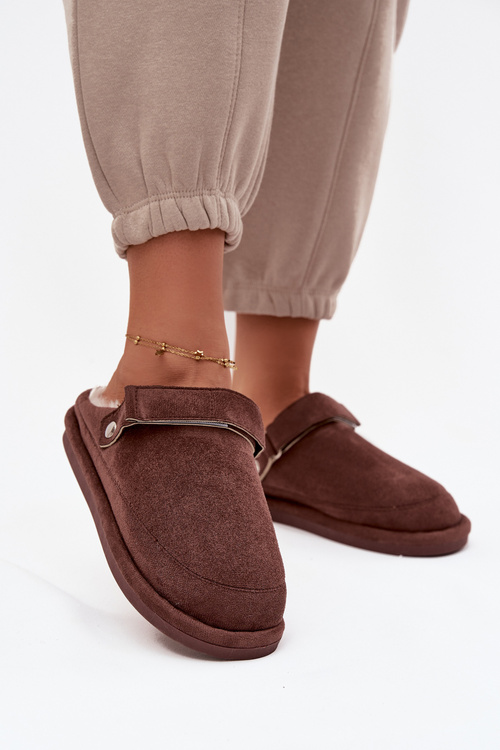 Women's slippers with strap Warm with fur Chocolate Rilena
